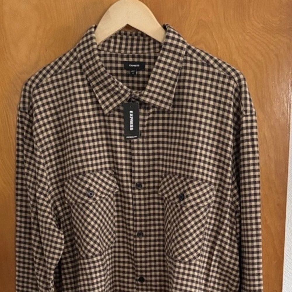 Express Flannel Shirt Mens XL Brown Plaid